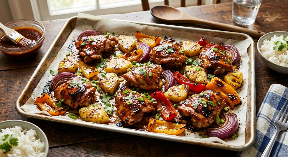 Sheet Pan Dinner: BBQ Pineapple Chicken Recipe