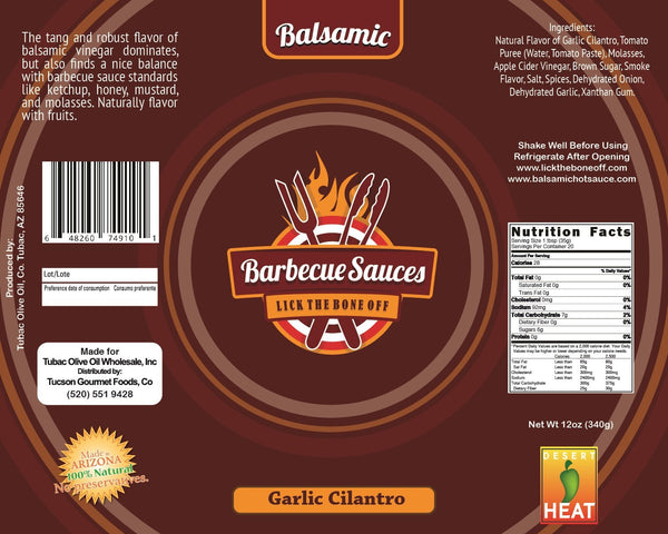 Lick The Bone Off, Balsamic Garlic Cilantro BBQ Sauce, 12oz. - Tubac Gourmet Foods