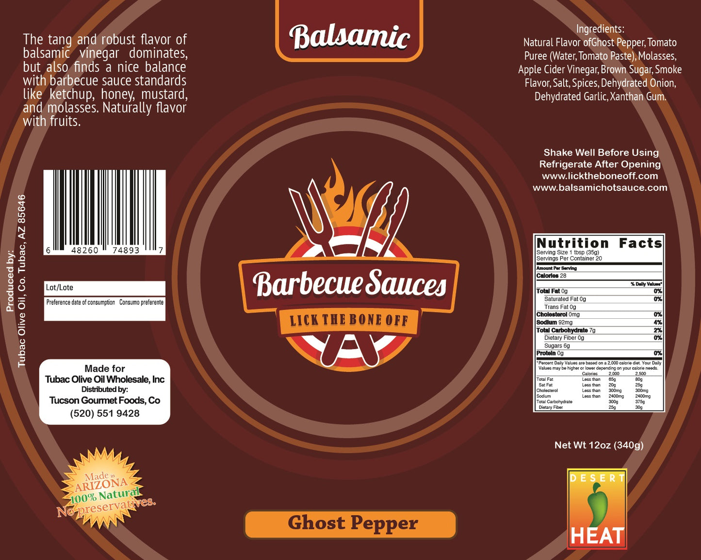 Ghost Pepper Balsamic BBQ Sauce, 12oz.